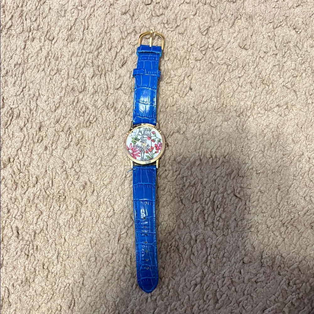 Floral Dial Blue Strap Women's Watch